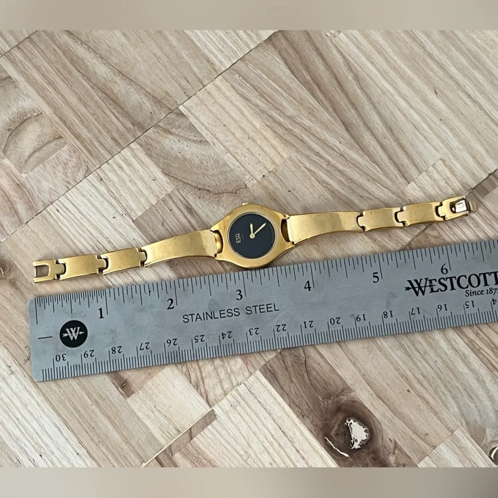 ESQ by Movado Ladies Watch Black Dial Gold Tone Bracelet and Hands